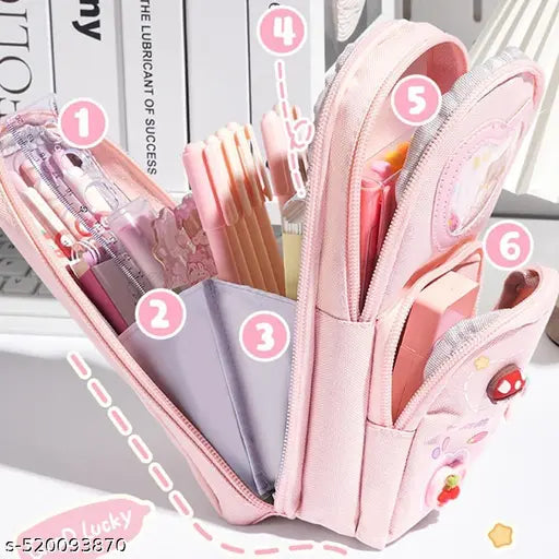 Kawaii Pencil Case Set: Spacious 3-Compartment Pouch with Peach Eraser & Mermaid Pen – Perfect for School, Office, and Gift Giving!