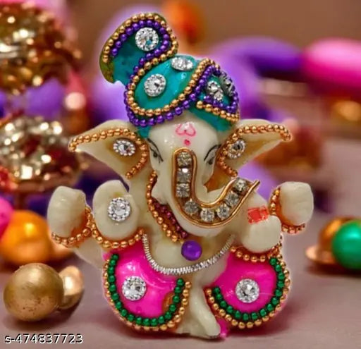 Meditating Stone Work Lord Ganesha Idols for Home Decor and Office Decor, Car Dashboard | Showpiece for Living Room | Ganesh Ji murti