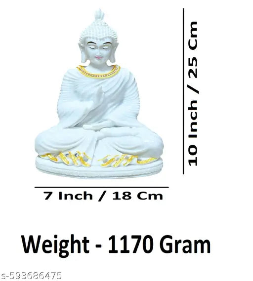 Sigaram 10 Inch White Marble Buddha Idol with Stone Neek For Home Decoretive Showpiece K4771