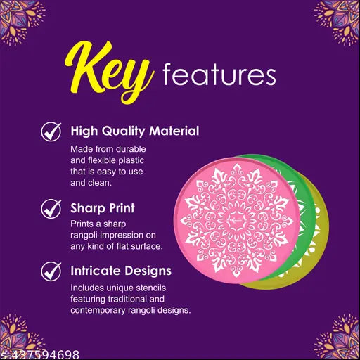 Kitoarts Rangoli Stencils, Round 8 Inches,  Kolam Stencils, Rangoli Tools, Stencils for Craft and Art, Rangoli Kit, Rangoli Making Tools Kit, Rangoli Maker, Rangoli Stencils for Door Entrance, Muggu Stencils For Floor