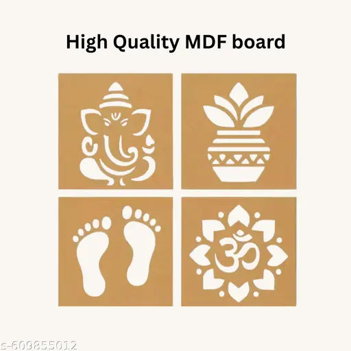 dev Production | Designer MDF Rangoli Stencil Set – 4 Traditional Patterns for Easy & Quick Rangoli Making