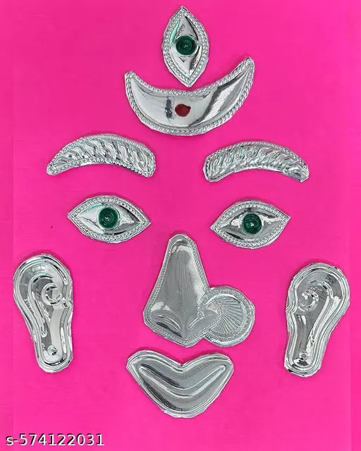 Achleshwar German Silver MATA Ji Mukharbind Shringar Set – Traditional Face Decoration Set for Devi Idol 8 INCH