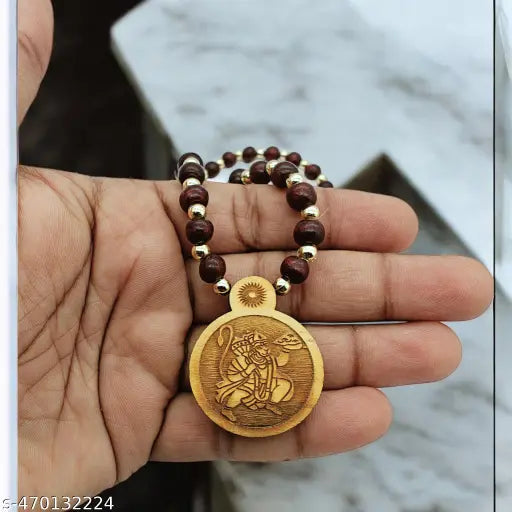 BRIJ HAAT Wooden Carving Hanuman ji Handmade round with Beads Mala