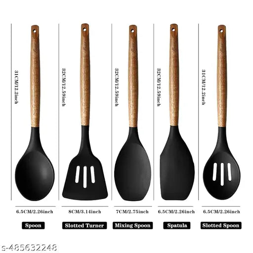 Silicone Spatula Set Kitchen Utensils Set, 5 Pcs Non-Stick Silicone Kitchen Cooking Utensils With Wooden Handle, Kitchen Spatula Cookware Utensils Set, Heat Resistant Silicone Kitchen Gadgets