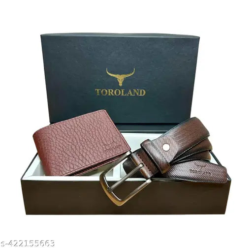 TOROLAND Men's Brown Artificial Leather Belt and Wallet Combo (Pack of 2)