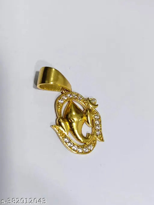Sparkling Gold and Diamond Ganesha-Aum Pendant - A Statement Piece for Any Occasion.