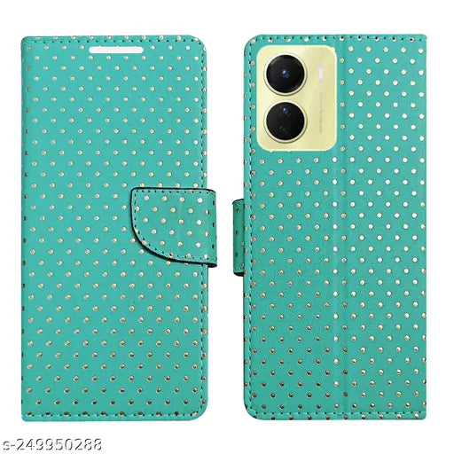 MyFlips Aquamarine Dot Flip Cover for Vivo Y16| Leather Finish|Shock Proof|Magnetic Clouser Compatible with Vivo Y16(Aquamarine Green)