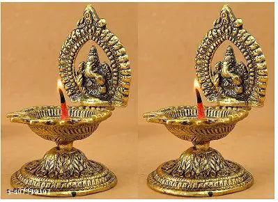 Ganesh Diya Set 2 For Home Office and Temple Aluminium Table Diya (Height: 4.5 inch)