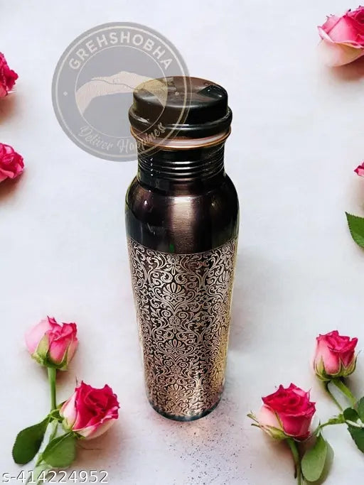 Grehshobha Copper Water Bottle Slim Maza 1000 ml - Ayurvedic Health Kit | Leak-Proof, Rust-Proof | Black Antique Copper