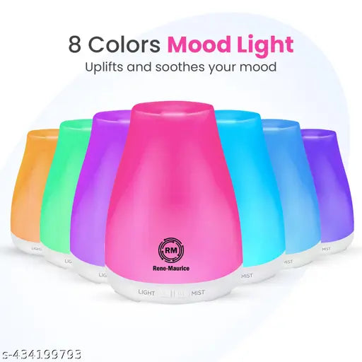 Rene Maurice Essential Oil Aroma Diffuser, 5-in-1 Premium Humidifier, Fragrance Aroma Diffuser with 7 LED Color Changing Light (White, 200ML)