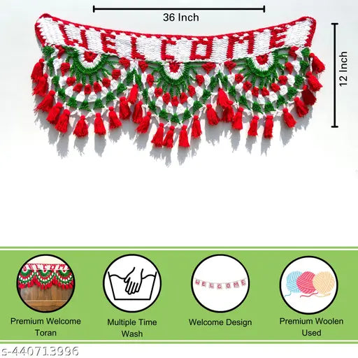 Tricolour Welcome Woolen Toran Made of Hand/Diwali/Durgapuja Special/length 3ft.