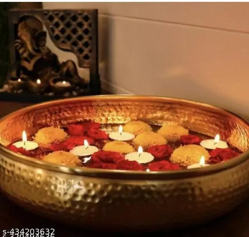 metal urli bowl Decorative Urli Bowl | Handcrafted Bowl for Floating Flowers and Tea Light Candles | Home, Office and Table Decor | Metal Urli Bowl For Decoration | Diwali & Many Other Occasion Decoration Items