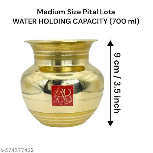 Pure Brass Lota for Puja | Heavy Pital Kalash for Home,office,Mandir&Hawan Use | Traditional Pooja Water Pot/Kalash | Medium Size ( Pack of 1 )