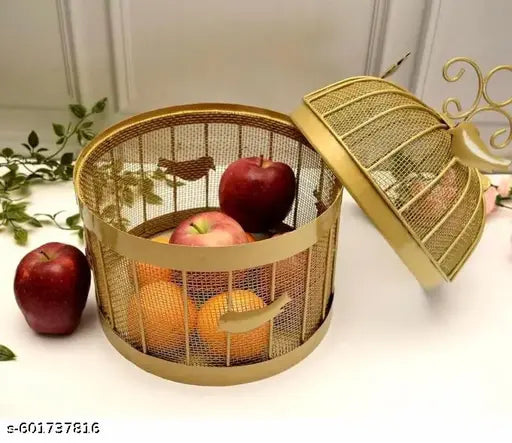 Premium Gold Metal Kitchen Storage Box with Lid | Decorative Basket Bin for Home & Kitchen
