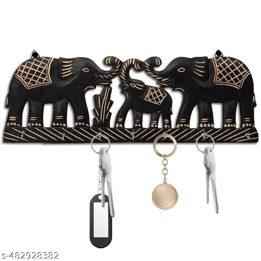 AS  ENTERPRISES Elephant Design Wooden Key Holder Decorative Wall Decor Key Holder for Home MDF Wood Key Chain Holder with 7 Hooks (Pack of 1)