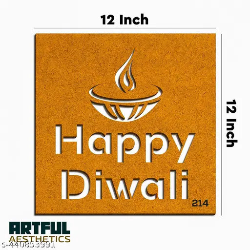 Happy Diwali wooden rangoli stencil for Diwali Decoration | Home and Festival Decoration, Size 12x12 inch stencil for Art and Craft, Painting Rangoli Stencils - 12x12 -214