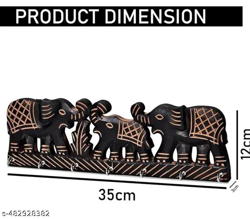 AS  ENTERPRISES Elephant Design Wooden Key Holder Decorative Wall Decor Key Holder for Home MDF Wood Key Chain Holder with 7 Hooks (Pack of 1)