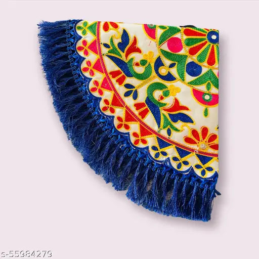 Hanumante Enterprise Traditional Embroidery Round Pooja Thali Rumal, Wedding Beautiful Hand Work Thali Rumal (18.5 Inch)