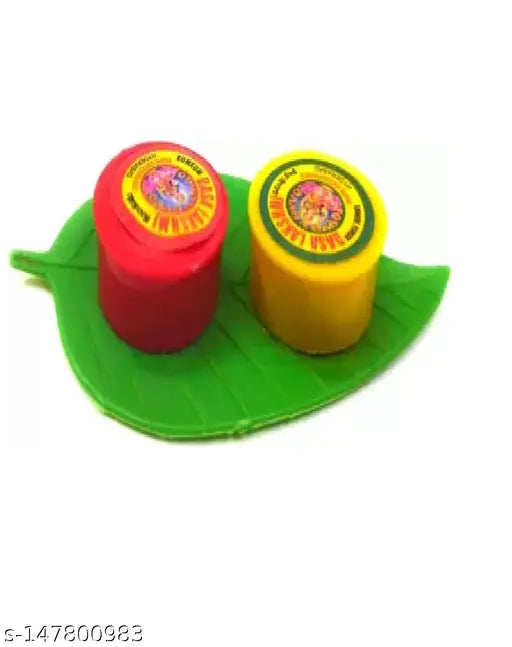 Leaf shape Thamboolam set with Pasupu Kumkum- Fancy Leaf set combo with Haldi Kumkuma (21) pic