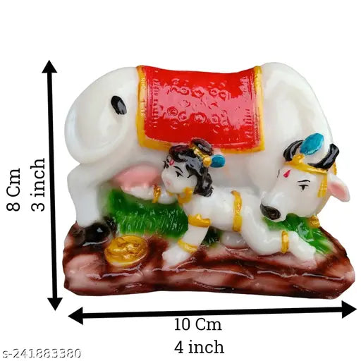 VIDHAYA ARTS  Lord Krishna Idol with Kamdhenu Cow Marble Look Statue Makhan chor Murti Statue Marble Look janmashtami Spiritual Diwali Puja Mandir /Temple/Home...