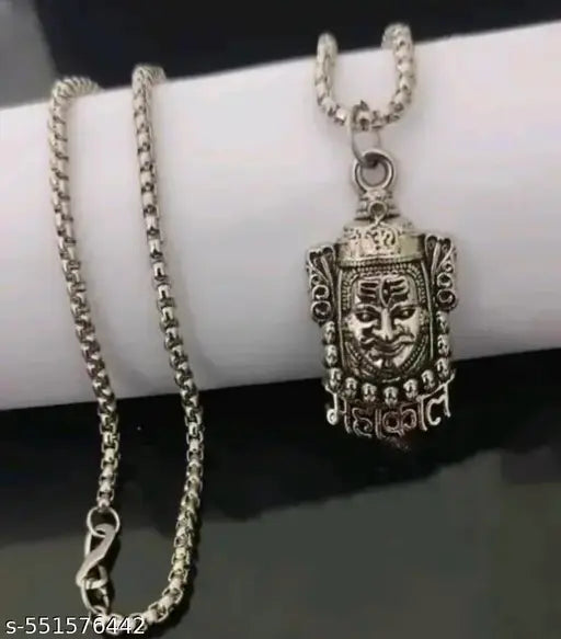 Mahadev Mahakal Pendant with Chain for Boys & Men – Durable Silver Stainless Steel