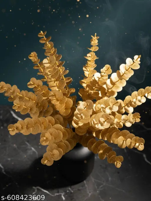 ARTIER Premium Artificial Ginkgo Biloba Leaves Flower Bunch for Vase | Golden Faux Plant Sticks | Home, Office, Table Decor, 85 CM Long