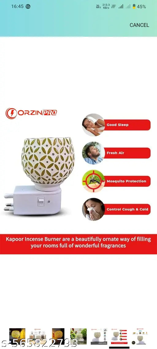 Om Kapoor Dani , Kapur Dani , Night Lamp With Kapoor Dani , Incense Holder , Dup Dani , Bukhur Dani ,Electric Ceramic Kapoor Dani Stand Kapur Incense Burner Oil Diffuser Cum Night Lamp With Switch For Gift Pack O