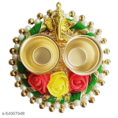 Designer Wooden & Metel Rakhi Haldi Kumkum Box/pooja thali Set [4inch] Puja Articles
