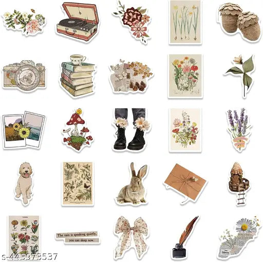 Titu Ki Baatein 50 PCS Cute Vintage Stickers - Vinyl Stickers for Water Bottle Laptop Skateboard Phone - Wateproof Retro Sticker for Girls Boys, Self-Adhesive