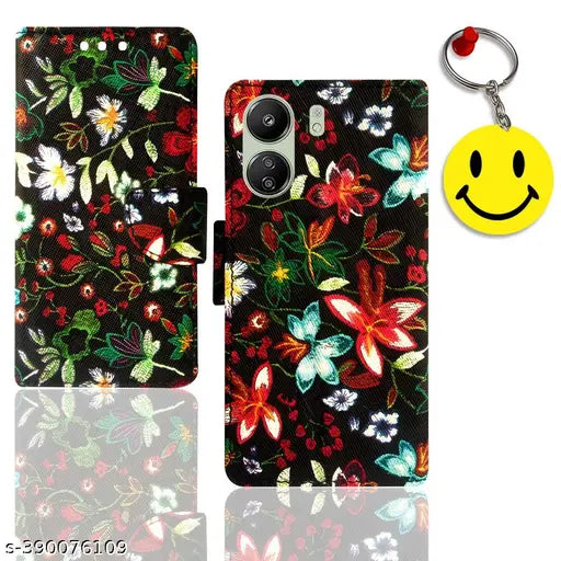 HANIRY Design flip cover for Redmi 13C 4G folding cover | MZB0FWBIN folding cover | flower design | Free Keychain | ND_03