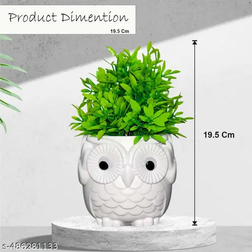Dodecroo® (Pack Of 2) Fake Plants With Owl Shape Pot For Home Décor Item , Living Room Décor , Balcony Décor , Decorative Plant Pot Cute Owl Planters For Indoor Decoration Room Décor, Faux Plant Pot For Tabletop Plant Décor