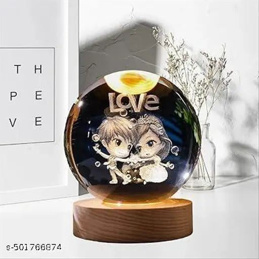 Rolexexplorer 3D Love Crystal' Ball Night lamp | USB Cable LED Wooden Base Crystal' Ball | Home, Office Decorations Birthday Gifts for Friend, Teens, Boys, Girls