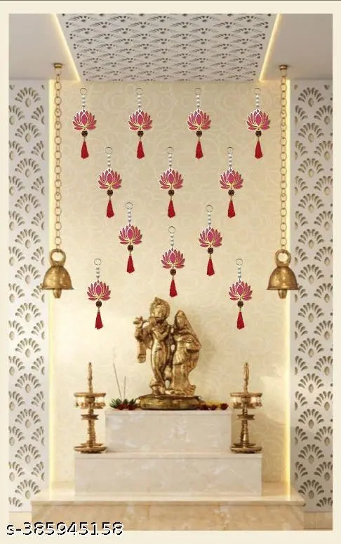 The ArtBlleZon Handicraft Lotus and Rudraksh Hangings for Decoration, Diwali Decor, Wedding and Temple Décor, All Festival Decor/showpiece for Home Décor (Pack of 12 pieces) Wall Decor & Hangings