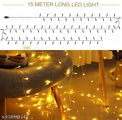 Decoration Items for Home Decor with Yellow & White net Backdrop Cloth for Decoration, Lights(40ft), Marigold & Artificial Vines, Ganesh chaturthi Decoration Items- 11 Items