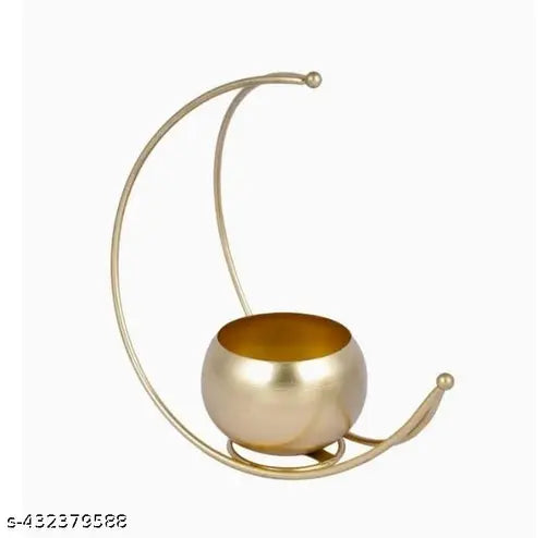 Trendy Metal  Decorative Moon Motif Tealight Candle Holders - Gold Finish (10 Inches)