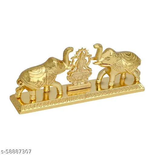 CRAFTAM Metal Double elephent with Laxmi Maa Shape Roli Rice  Chandan Chawal Akshat Haldi Kumkum Box  Chopda With Roli Rice Pack