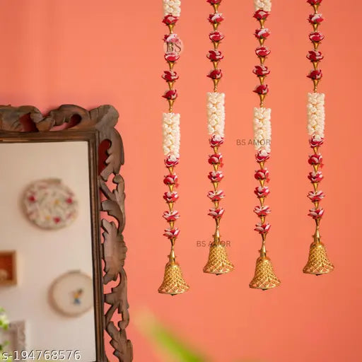 BS AMOR Traditional Hanging Latkan for Party, Wedding, Room, Home, Main Door ,Diwali ,Christmas,New year Decoration Items,Bell Mogra pack of 4 strings