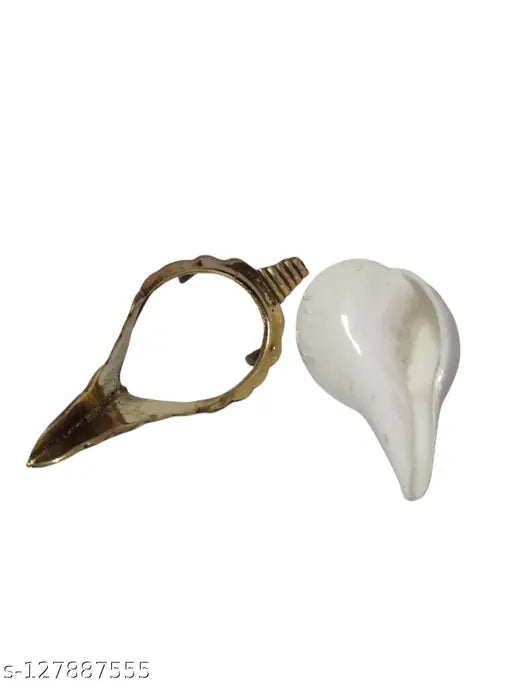 Divine Bazaar Brass  Shankh Stand With Shankh combo set,Jal Shank, White Shankh With Brass Stand,