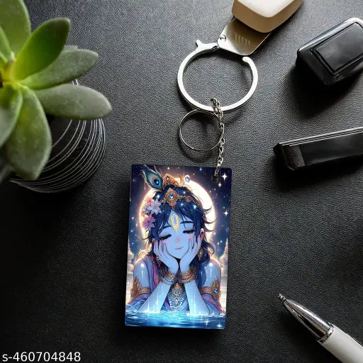 ASvik Creations Premium  Cute Krishna KC-04 Printed Keychain Pack of 4 - Stylish Acrylic Keychain for Bike, Scooty, Car, Home, Office - Cute Religious Gift for Men, Women, Kids