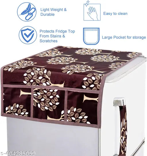 Crosmo 1 Pc Microwave/Oven Top Cover + 1 Pc Fridge/Refrigerator Top Cover + 1 Handle Cover (Color - Brown)