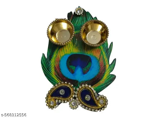 Handcrafted Morpankh With Golden Katori for Roli and Chawal, Decoration for Home | Office | Diwali | For Gifting | & All Special Festival Decoration (7