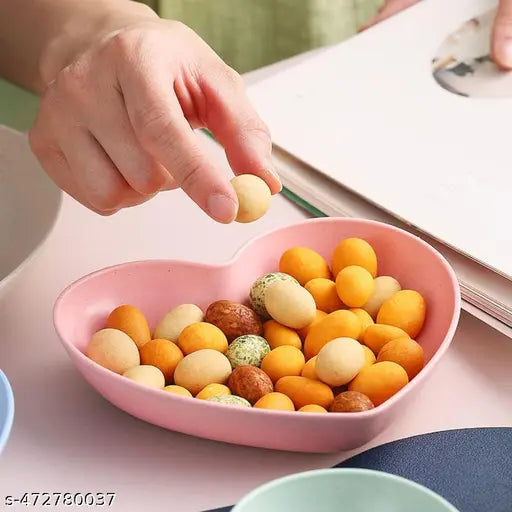 Simois Fancy Wheat Fiber Heart Shaped Dinner Plates, Heart Plates for Salad, Dessert, Snack, Cake, Fruit, Steak, Household Seasoning Dish Dinner Plates for Kitchen, Party, Microwave & Oven Safe- (Set Of 10, Pink )