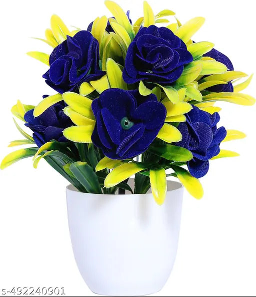 NERAPI 2 Pcs Attractive Design Rose Flower Plant for Home/Office Decoration | | Blue Rose Flower | Artificial Flower with Pot  (7 inch, Pack of 2)