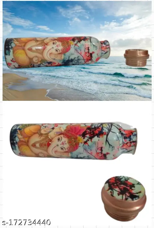 Wholesale b2b offer set of 6 shivji ganeshji digital printed pure copper bottles. AYURVEDACOPPER Pure Copper Bottle for Water 1 Litre Dirt Proof Leak Proof and Joint Less Ayurveda and Yoga Health Benefits Water Bottle