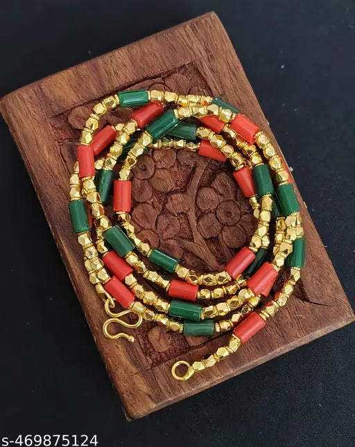 Designer Multi Colour Gold Plated Beads Necklace Mangalsutra  Mala 28 Inch For Women