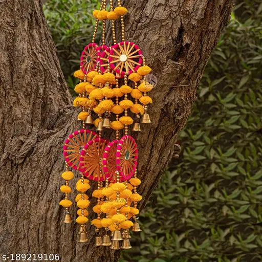 Bellu  2 Dual Yellow Chakri Latkan Traditional Hanging Latkan for Party, Wedding, Room, Home, Main Door ,Diwali Decoration Items
