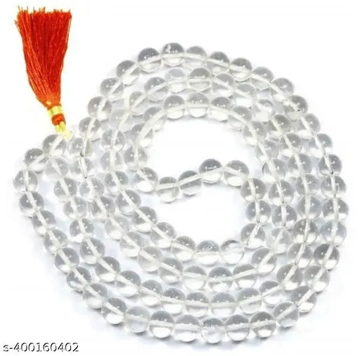 Natural Transparent Quartz Beads (108+1 Beads) Jaap Mala For Pooja Mala Wear On Neck