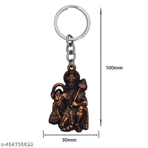 Lord Hanuman Bajrangbali Double Side Metal Silver Keychain & Keyring For Car and Bike Keychains, Key Chain