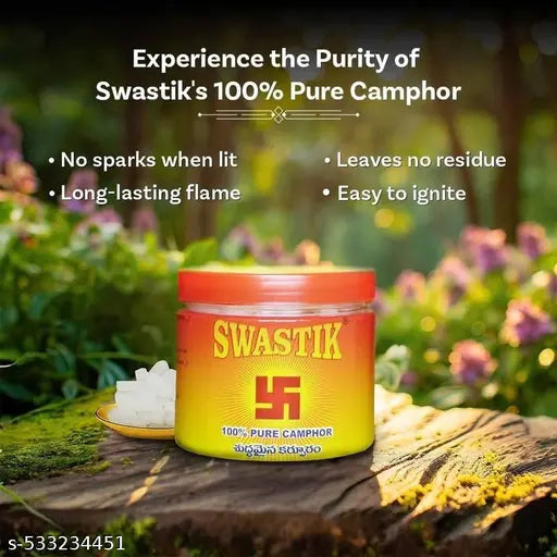 Swastik 100% Pure Camphor Tablets || Natural Kapoor for Daily Pooja, Meditation, Aromatherapy & Air Purification || 500g Jar of Premium Quality  for Spiritual Use & Refreshing Fragrance