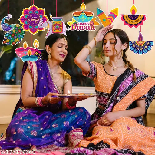 Zyozi Diwali Decorations Kit Happy Diwali Banner Deepavali Hanging Swirls Festival of Lights Party Supplies Indian Themed Party Decorations,